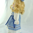 Laden Sie das Bild in den Galerie-Viewer, Puppe mit blau weißem Kleid / Porzellankopf & Stoffkörper / ca. 33 cm