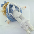 Laden Sie das Bild in den Galerie-Viewer, Puppe mit blau weißem Kleid / Porzellankopf & Stoffkörper / ca. 33 cm