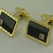 Laden Sie das Bild in den Galerie-Viewer, Manschettenknöpfe - vergoldet-mit Onyx - ca. 20,0 x 15,0 mm
